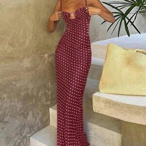 Red Glamorous Women's Polka Dot Print Sleeveless Dress